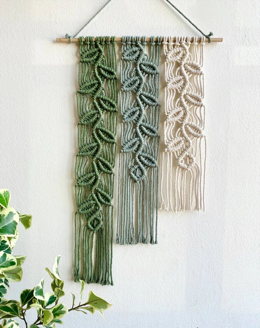 Green Leaves Macrame Wall Hanging, Macrame Headboard Décor, Boho Wall Art