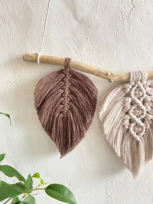 Handmade Feather Macramé Wall Hanging | Rust Orange, Off white, Brown |