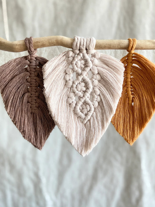 Handmade Feather Macramé Wall Hanging | Rust Orange, Off white, Brown |
