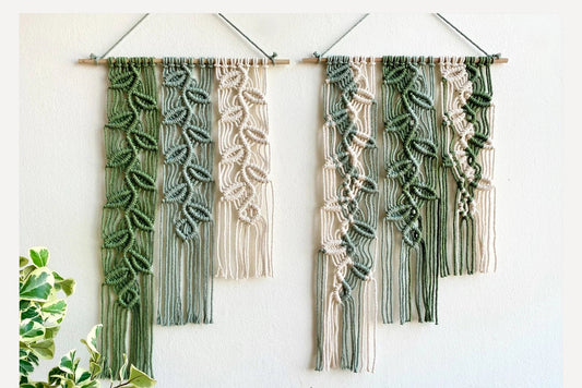 Green Leaves Macrame Wall Hanging, Macrame Headboard Décor, Boho Wall Art