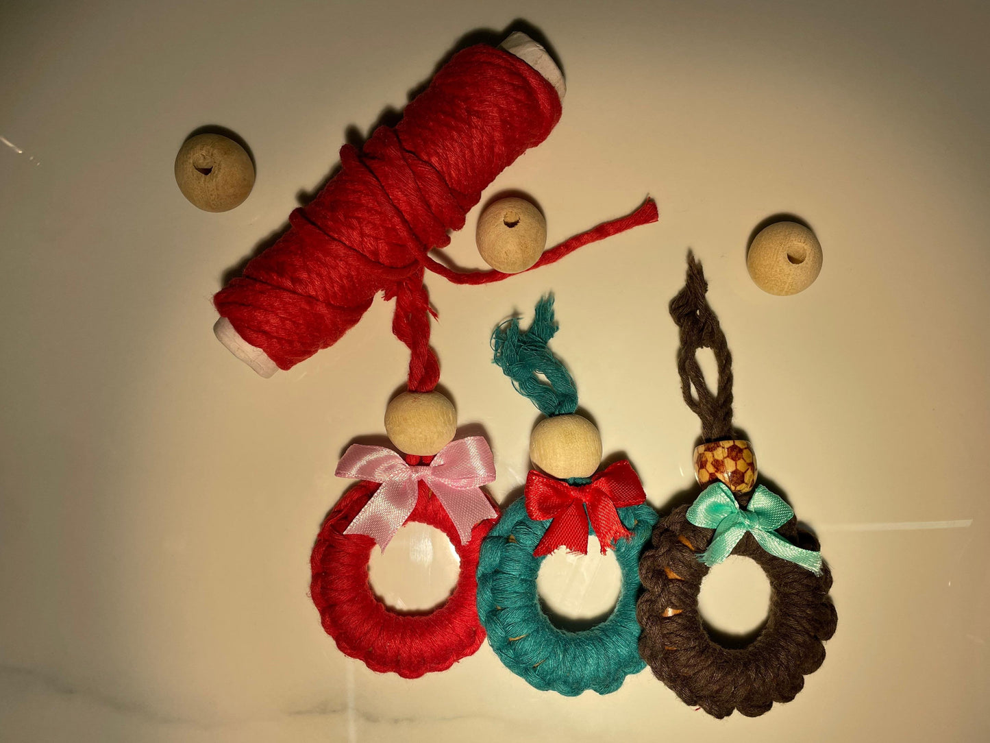 Macrame Christmas Tree Ornament Wreath with Ribbon | Set of 3 | - Navam