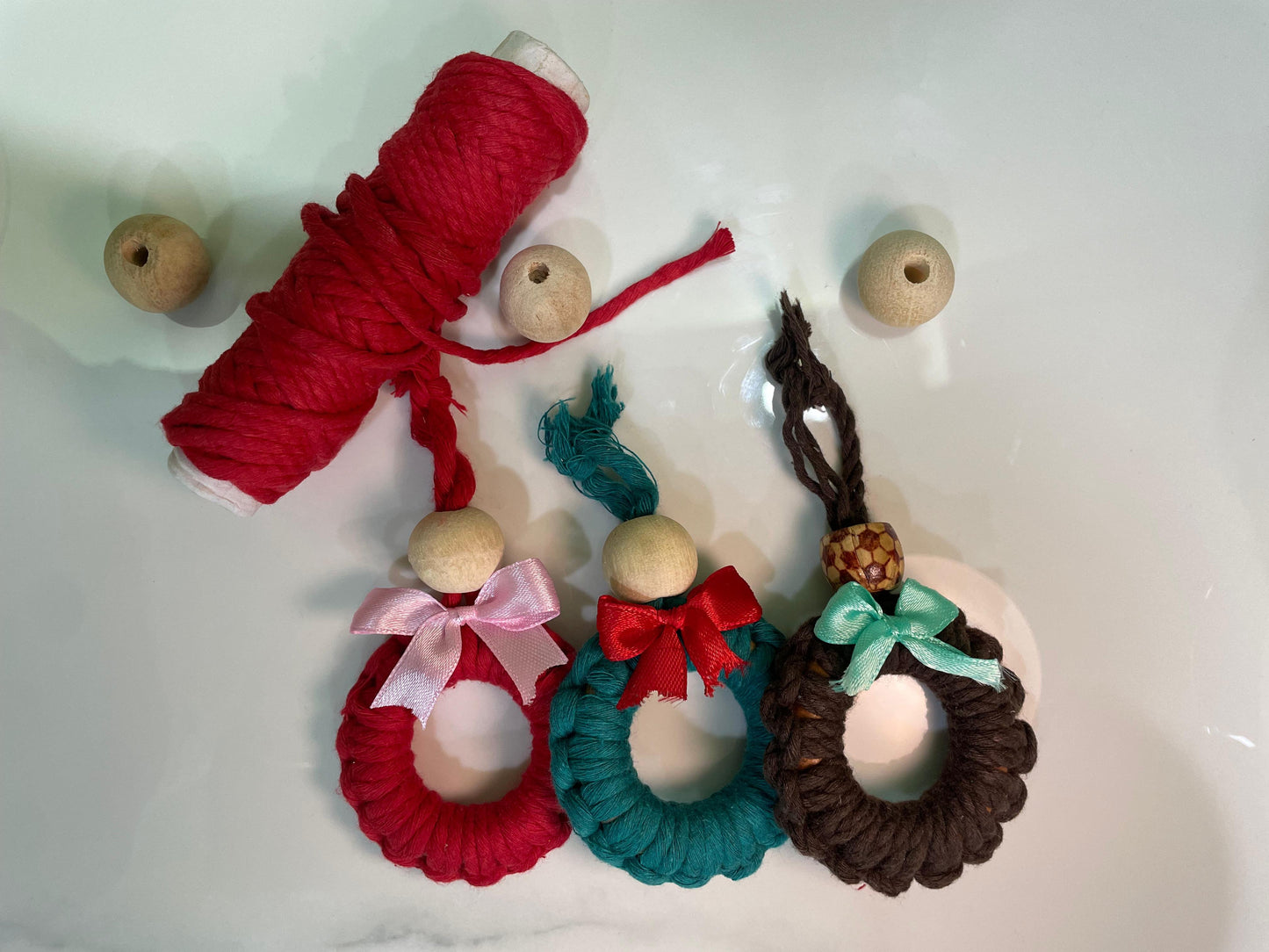 Macrame Christmas Tree Ornament Wreath with Ribbon | Set of 3 | - Navam