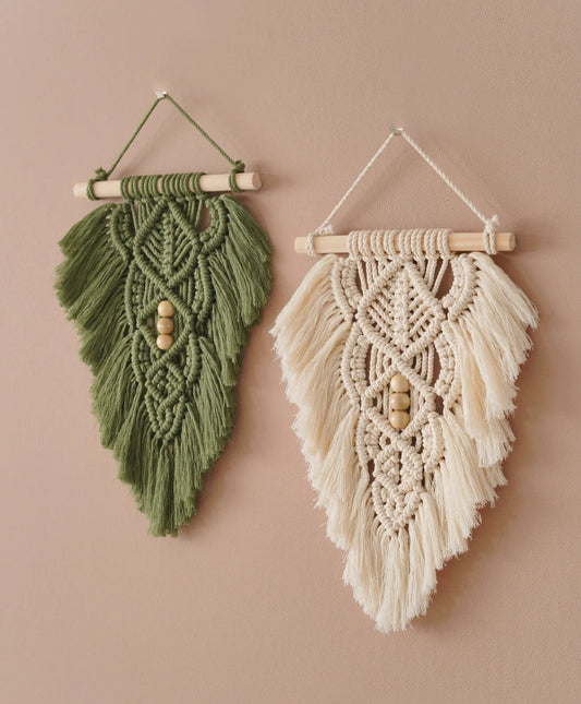 Macrame Leaf Wall Hanging | Boho Farmhouse Wall Decor | Set of 2 |