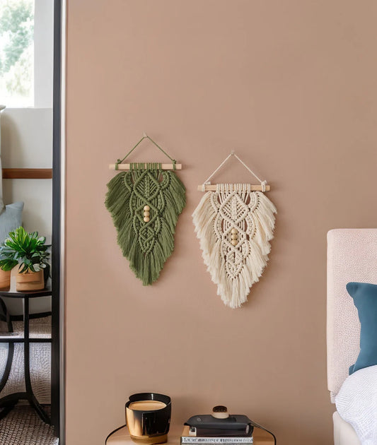 Macrame Leaf Wall Hanging | Boho Farmhouse Wall Decor | Set of 2 |