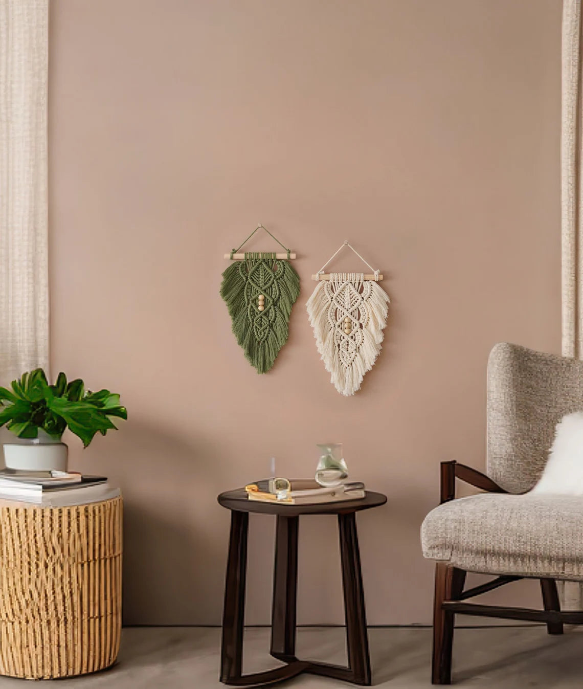 Macrame Leaf Wall Hanging | Boho Farmhouse Wall Decor | Set of 2 |