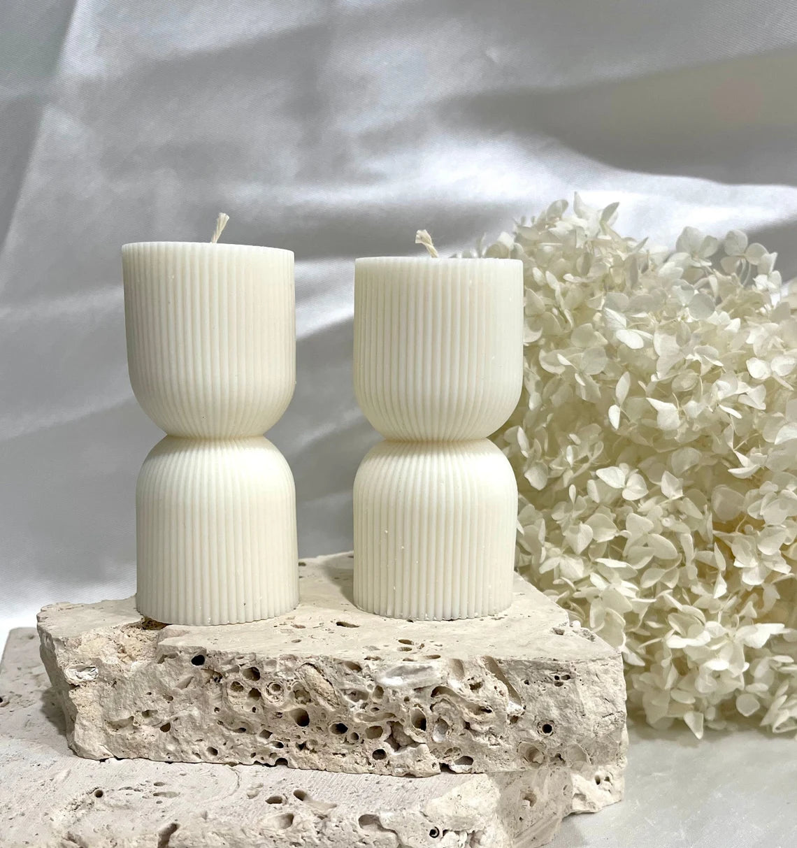 Ribbed Hourglass-Shaped Soy Scented Candle | Set of 2 | - Navam