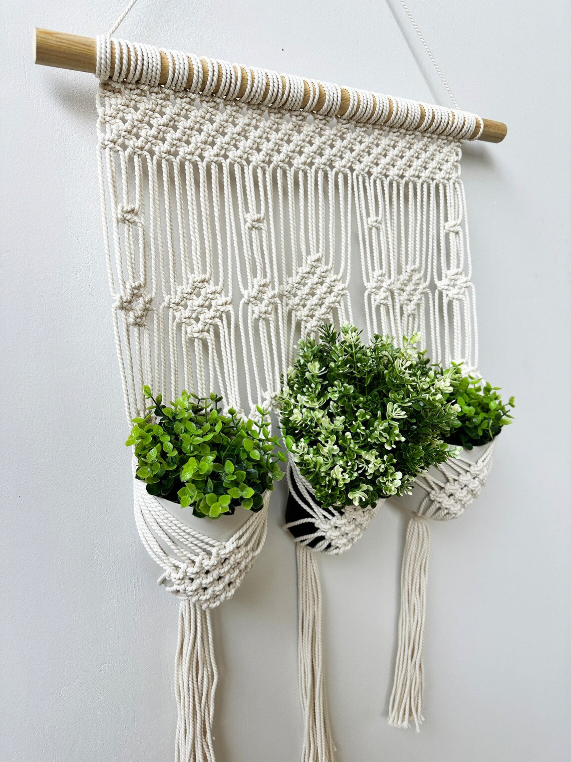 Boho Macrame Triple Plant Hanger | Handmade Wall Hanging Planter for 3 Pots