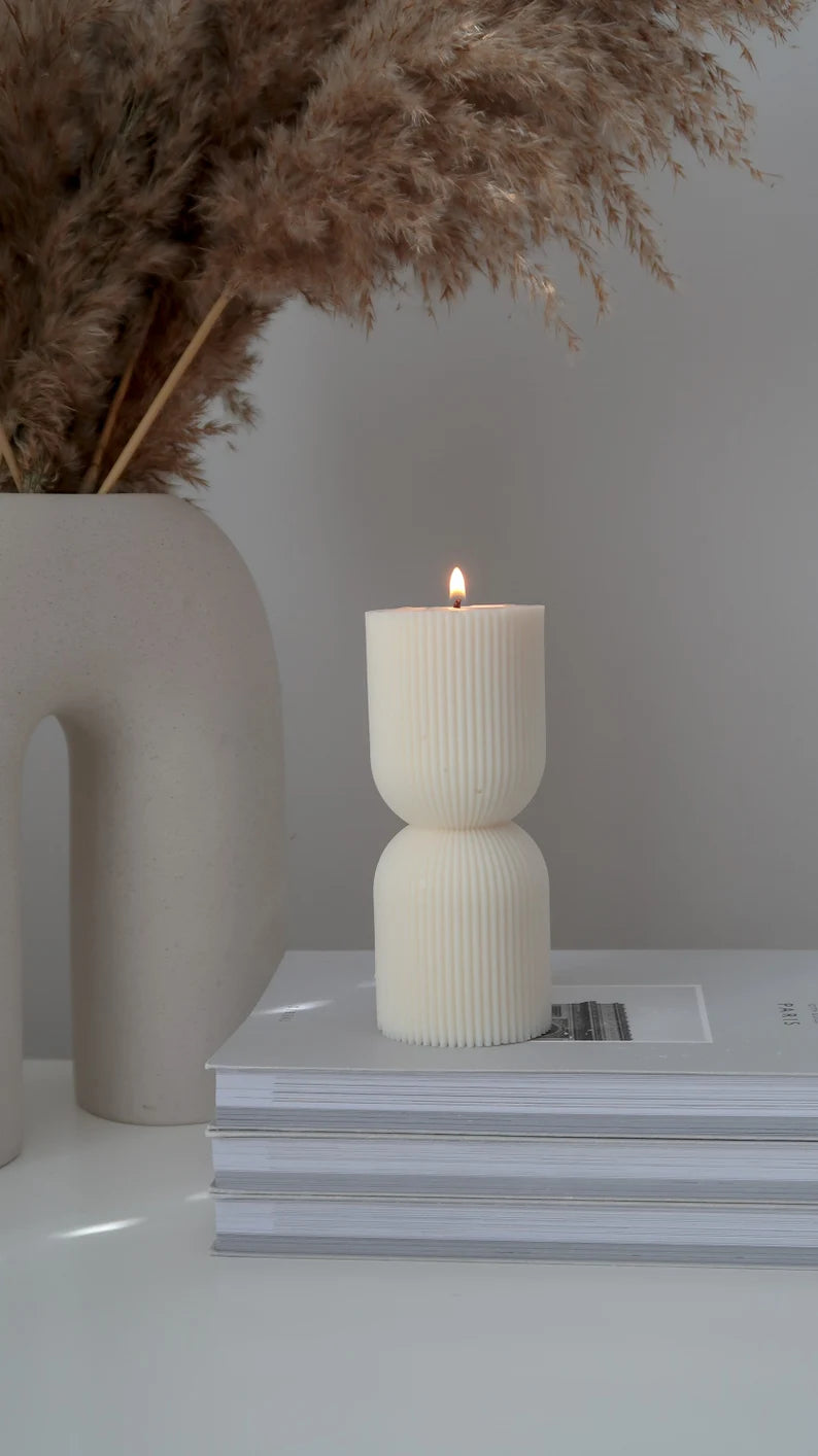 Ribbed Hourglass-Shaped Soy Scented Candle | Set of 2 | - Navam