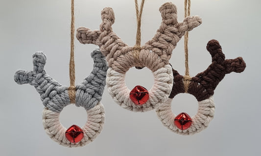Macrame Christmas Tree Ornament- Reindeer Set of 2 | Christmas Festive Holiday Party Hanging Decor, Pure Cotton - Navam
