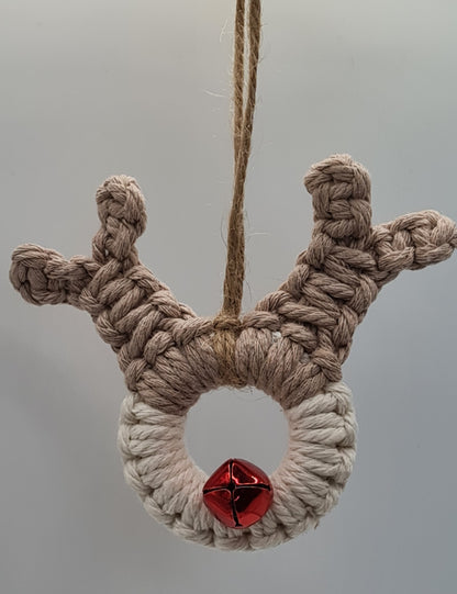 Macrame Christmas Tree Ornament- Reindeer Set of 2 | Christmas Festive Holiday Party Hanging Decor, Pure Cotton - Navam