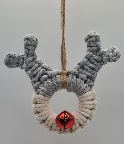 Macrame Christmas Tree Ornament- Reindeer Set of 2 | Christmas Festive Holiday Party Hanging Decor, Pure Cotton - Navam