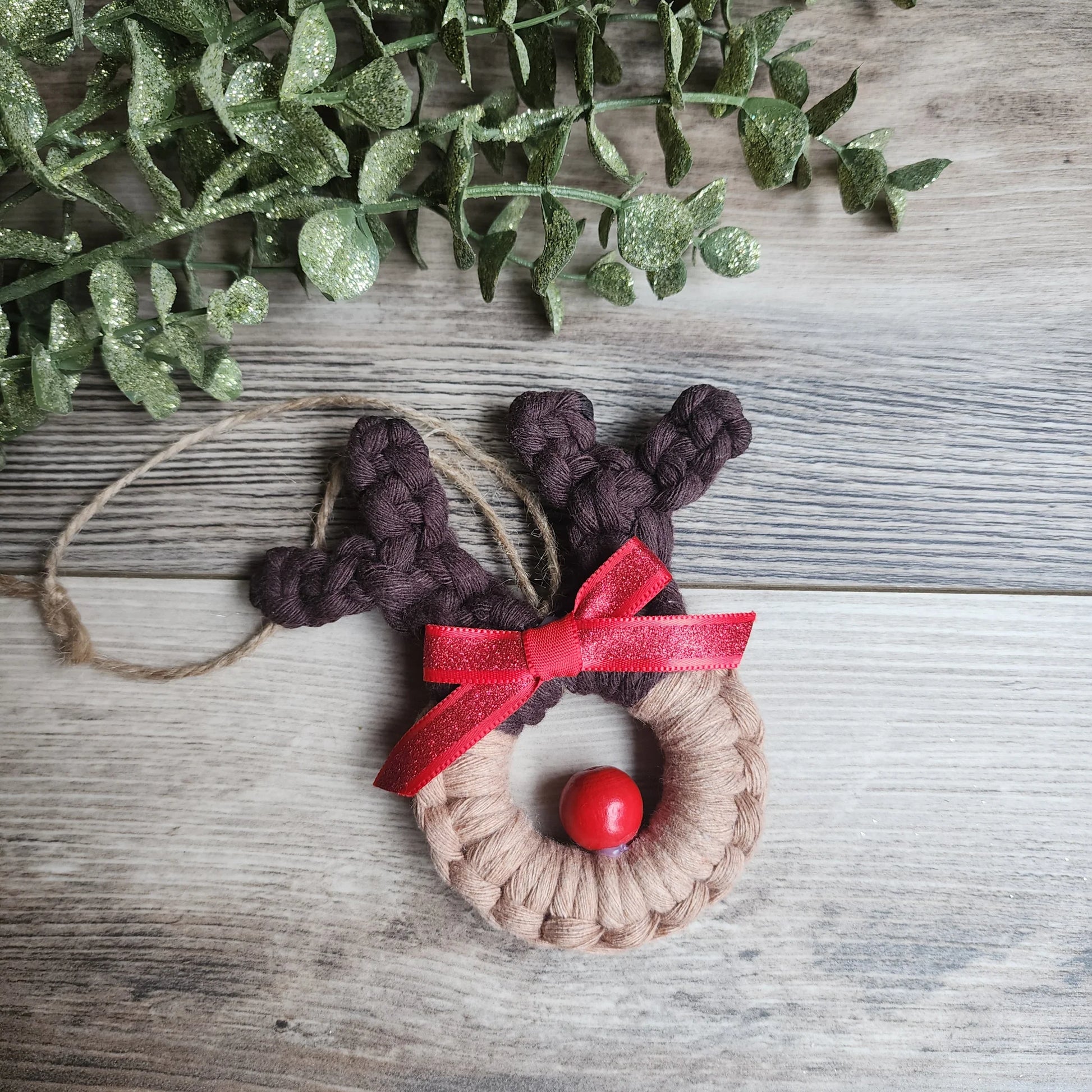 Macrame Christmas Tree Ornament- Reindeer Set of 2 | Christmas Festive Holiday Party Hanging Decor, Pure Cotton - Navam