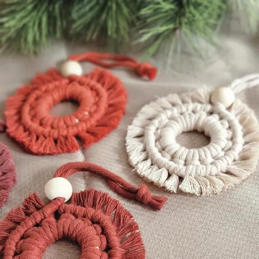 Macrame Wreath Christmas Ornaments | Set of 2 | - Navam