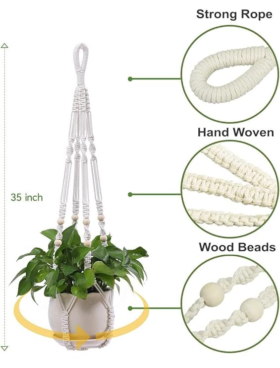 Macrame Plant Hangers Handmade Cotton Rope Hanging Planters Flower Pots Holder Stand, for Indoor Outdoor Boho Home Décor | Set of 2| - Navam