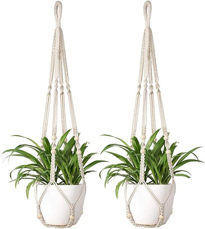Macrame Plant Hangers Handmade Cotton Rope Hanging Planters Flower Pots Holder Stand, for Indoor Outdoor Boho Home Décor | Set of 2| - Navam