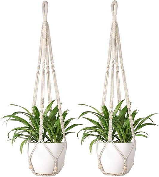 Macrame Plant Hangers Handmade Cotton Rope Hanging Planters Flower Pots Holder Stand, for Indoor Outdoor Boho Home Décor | Set of 2| - Navam