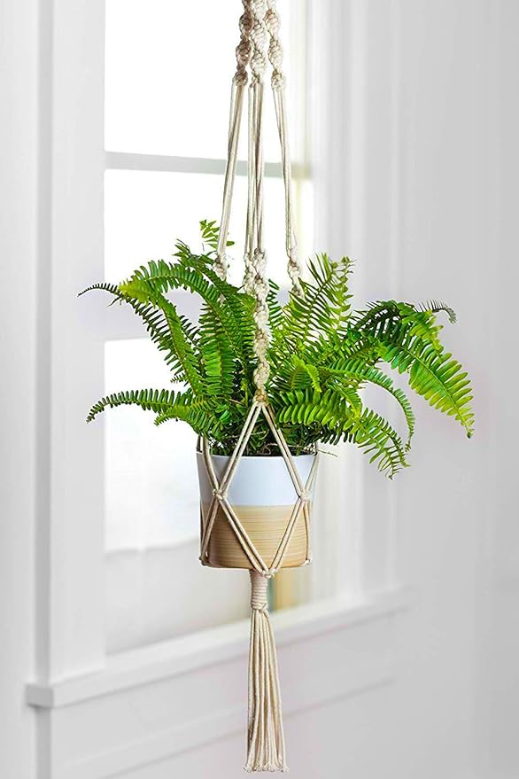 Macrame Plant Hanger, Cotton Rope Flower Pot Holder for Indoor Outdoor Balcony Garden Wall | Pack of 1 | - Navam