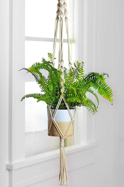 Macrame Plant Hanger, Cotton Rope Flower Pot Holder for Indoor Outdoor Balcony Garden Wall | Pack of 1 | - Navam