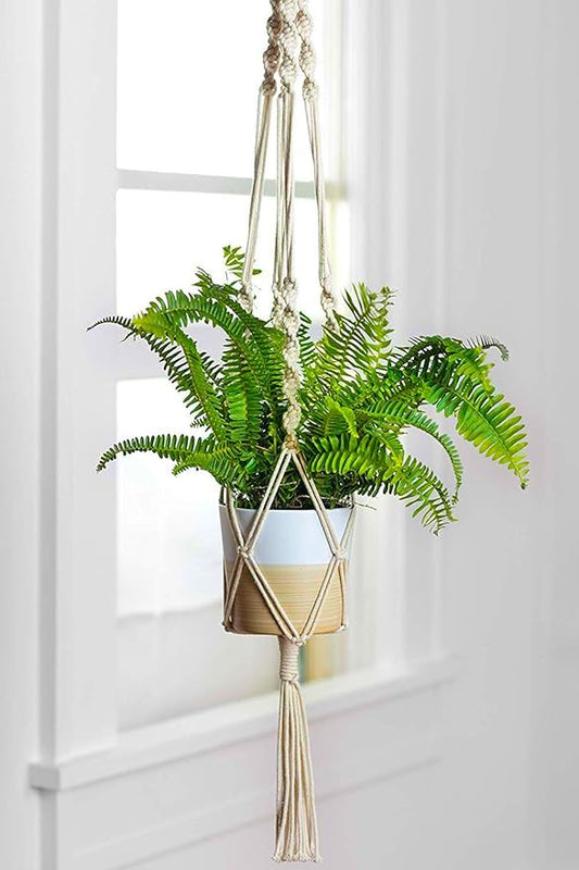 Macrame Plant Hanger, Cotton Rope Flower Pot Holder for Indoor Outdoor Balcony Garden Wall | Pack of 1 | - Navam