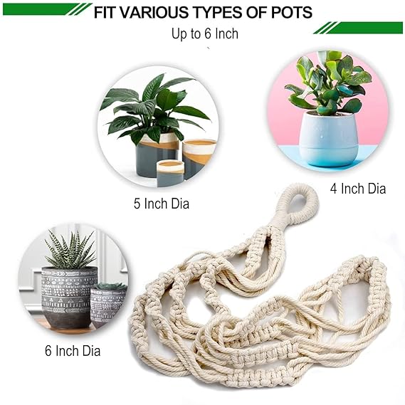 Macrame Plant Hanger, Cotton Rope Flower Pot Holder for Indoor Outdoor Balcony Garden Wall | Pack of 1 | - Navam