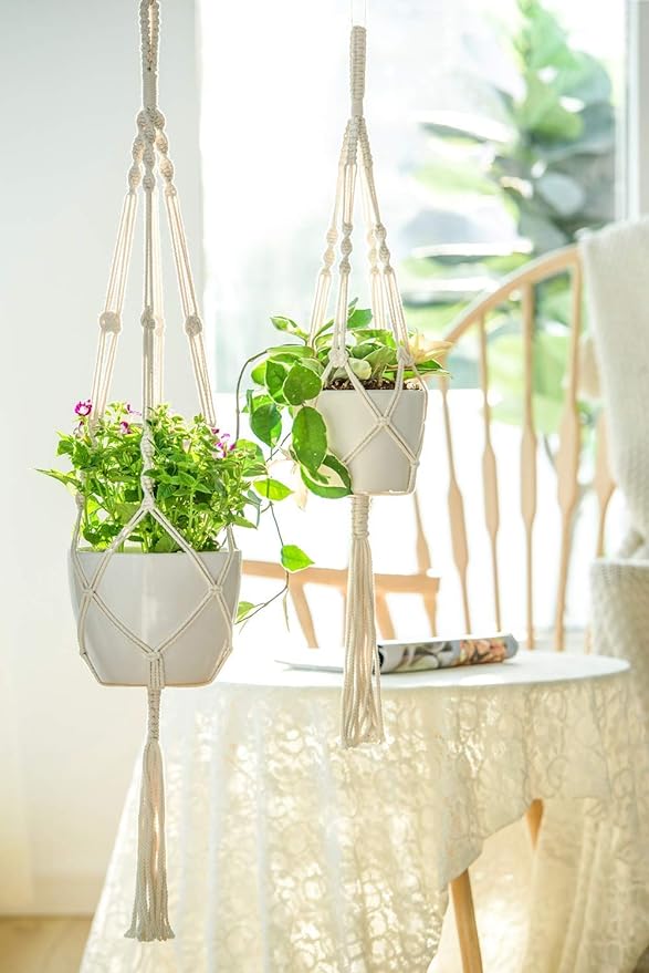 Macrame Plant Hanger, Cotton Rope Flower Pot Holder for Indoor Outdoor Balcony Garden Wall | Pack of 1 | - Navam