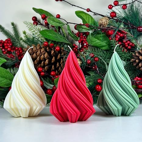 Swirl Christmas Tree Candle – Elegant & Festive Holiday Decor | Set of 2 | Soy Wax | - Navam