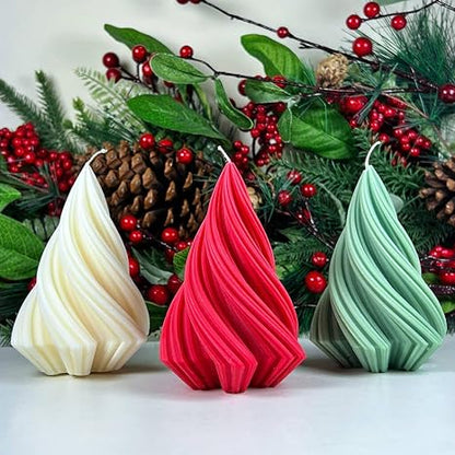 Swirl Christmas Tree Candle – Elegant & Festive Holiday Decor | Set of 2 | Soy Wax | - Navam