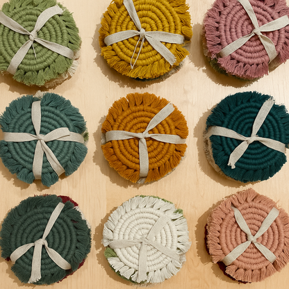 Handcrafted Macrame Coaster Set – Eco-Boho Style | Set 0f 4