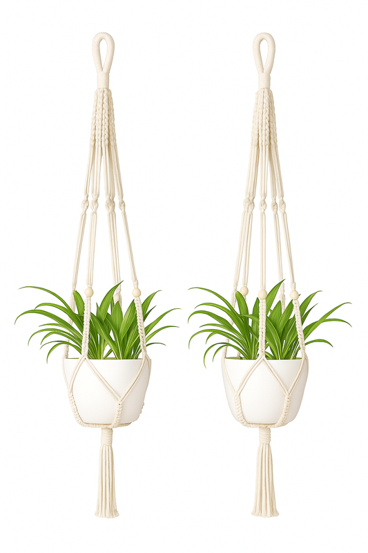 Macrame Plant Hangers – Set of 2 Handmade Cotton Rope Planters for Indoor & Outdoor Boho Décor