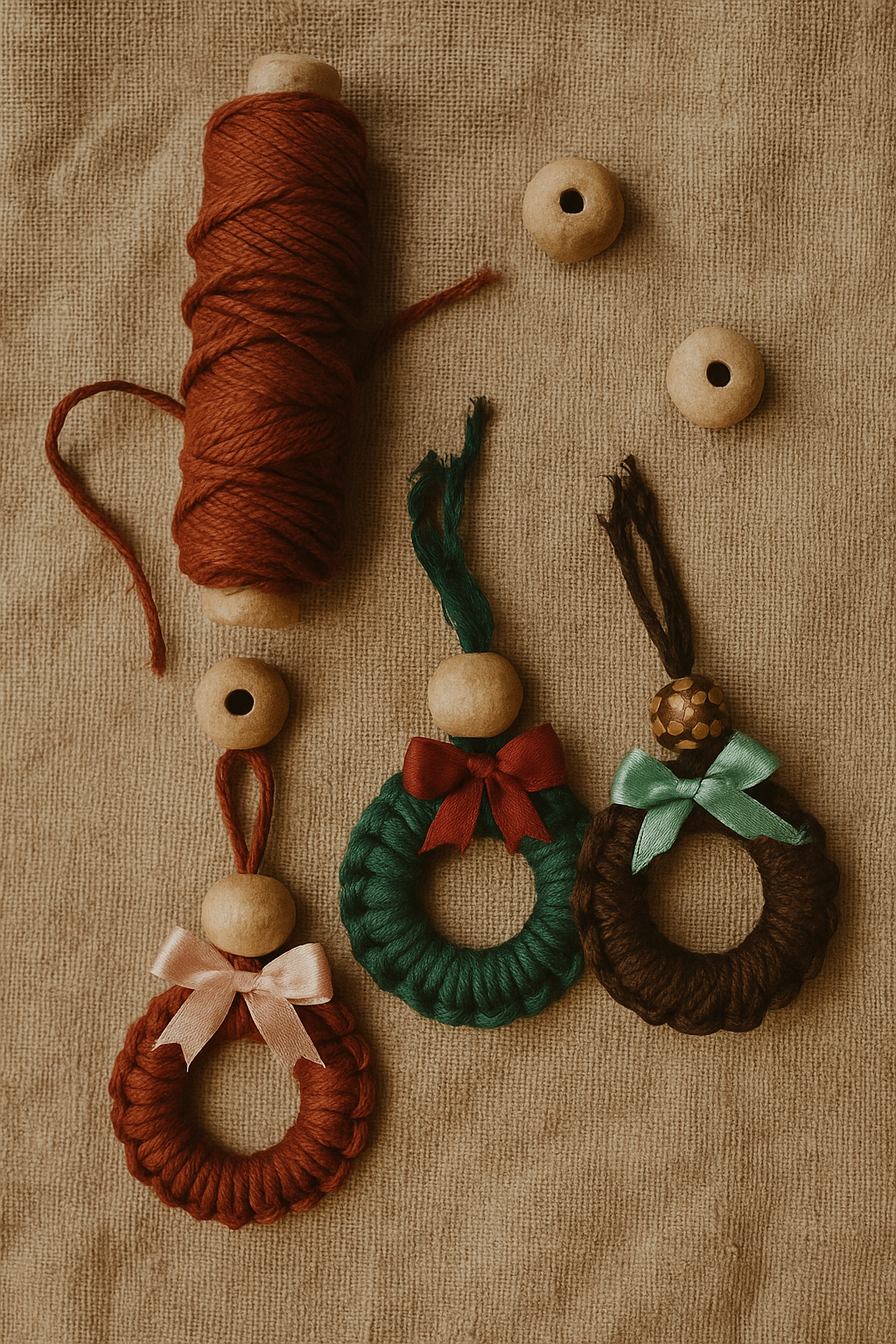 Macrame Christmas Tree Ornament Wreath with Ribbon | Set of 3 |