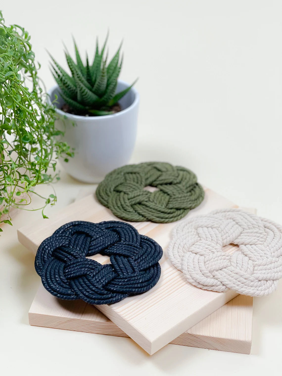 Flora Macrame Coasters – Set of 4 Handmade Boho Cotton Coasters for Bohemian Home Décor
