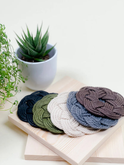 Flora Macrame Coasters – Set of 4 Handmade Boho Cotton Coasters for Bohemian Home Décor