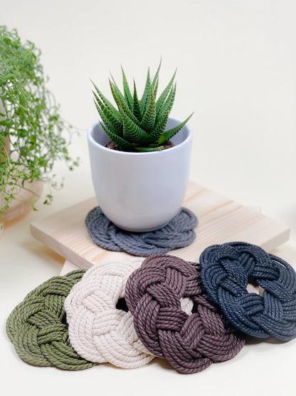 Flora Macrame Coasters – Set of 4 Handmade Boho Cotton Coasters for Bohemian Home Décor