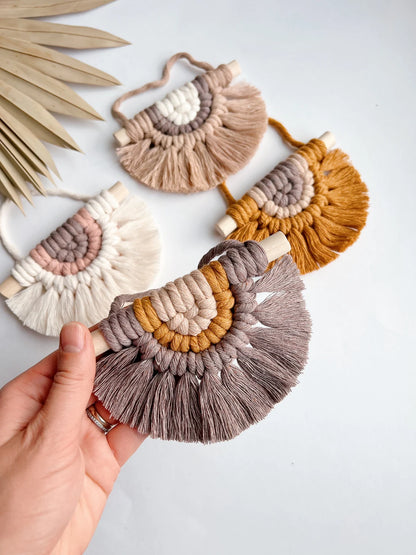 Mini Half Circle Macrame Wall Hanging | Linen Macrame- Half Moon | set of 4