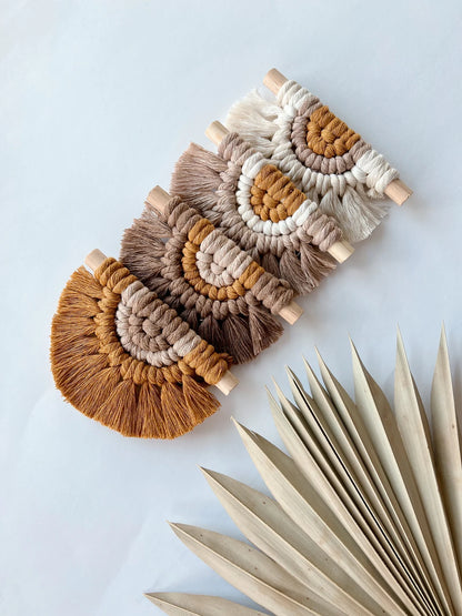 Mini Half Circle Macrame Wall Hanging | Linen Macrame- Half Moon | set of 4