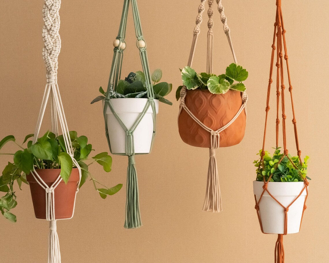 Macrame Plant Hanger – Boho Hanging Planter Holder for Indoor Décor | Eco-Friendly Gift Idea