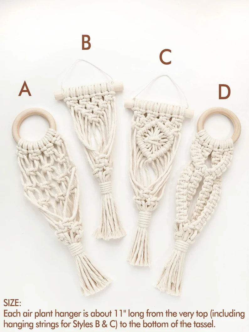 Mini Macrame Air Plant Hangers – Set of 2 Handmade Cotton Rope Holders for Indoor Display & Décor