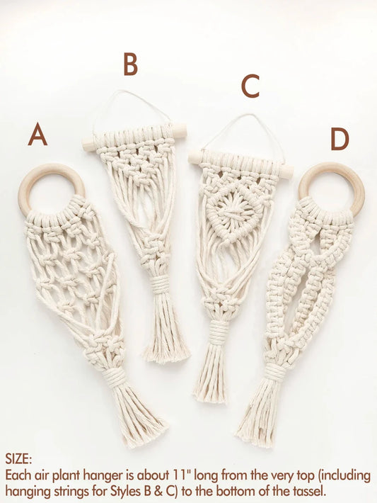 Mini Macrame Air Plant Hangers – Set of 2 Handmade Cotton Rope Holders for Indoor Display & Décor