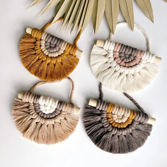 Mini Half Circle Macrame Wall Hanging | Linen Macrame- Half Moon | set of 4