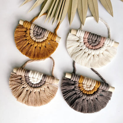 Mini Half Circle Macrame Wall Hanging | Linen Macrame- Half Moon | set of 4