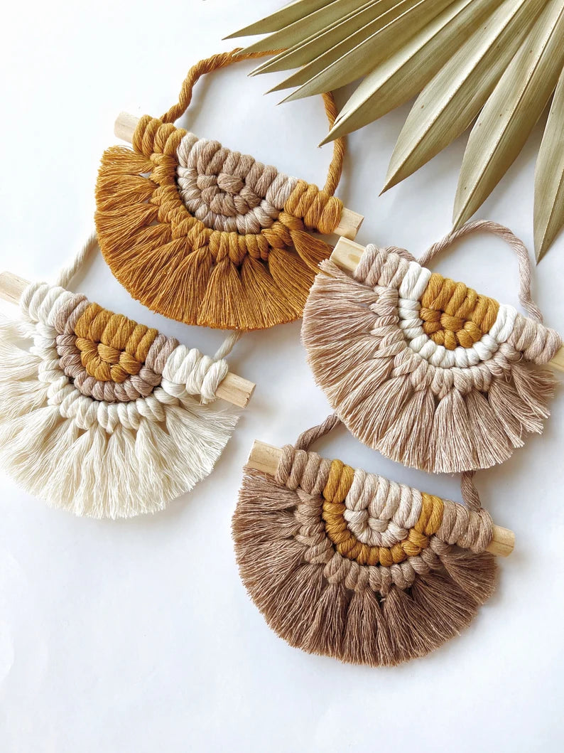 Mini Half Circle Macrame Wall Hanging | Linen Macrame- Half Moon | set of 4