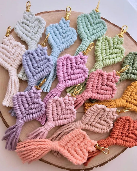 Macrame Heart Keychain Set | Handmade Car & Home Accessories | Set of 2 | Boho Bag Charm
