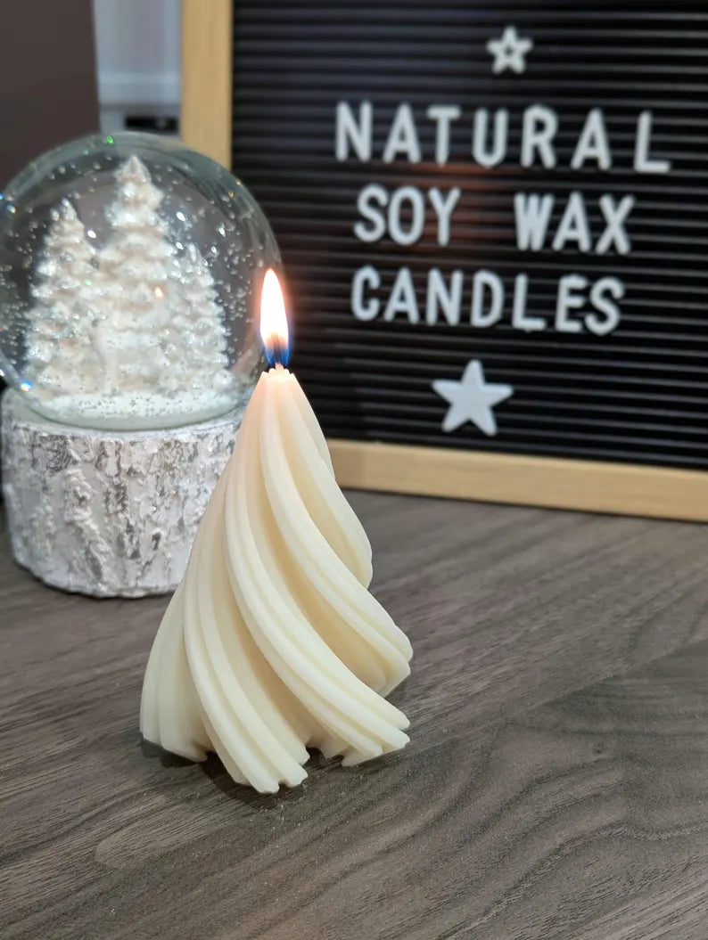Swirl Christmas Tree Candle – Elegant & Festive Holiday Decor | Set of 2 | Soy Wax | - Navam