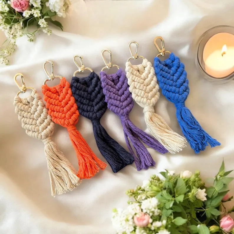 Macrame Keychain Wedding & Party Favors – Boho Rustic Bridal Shower Keepsake Gifts for Guests | Set of 3